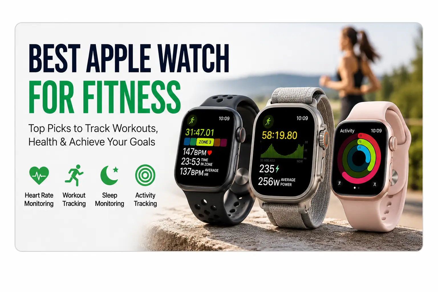 Best Apple Watch for Fitness with workout and health tracking features displayed on smartwatches.