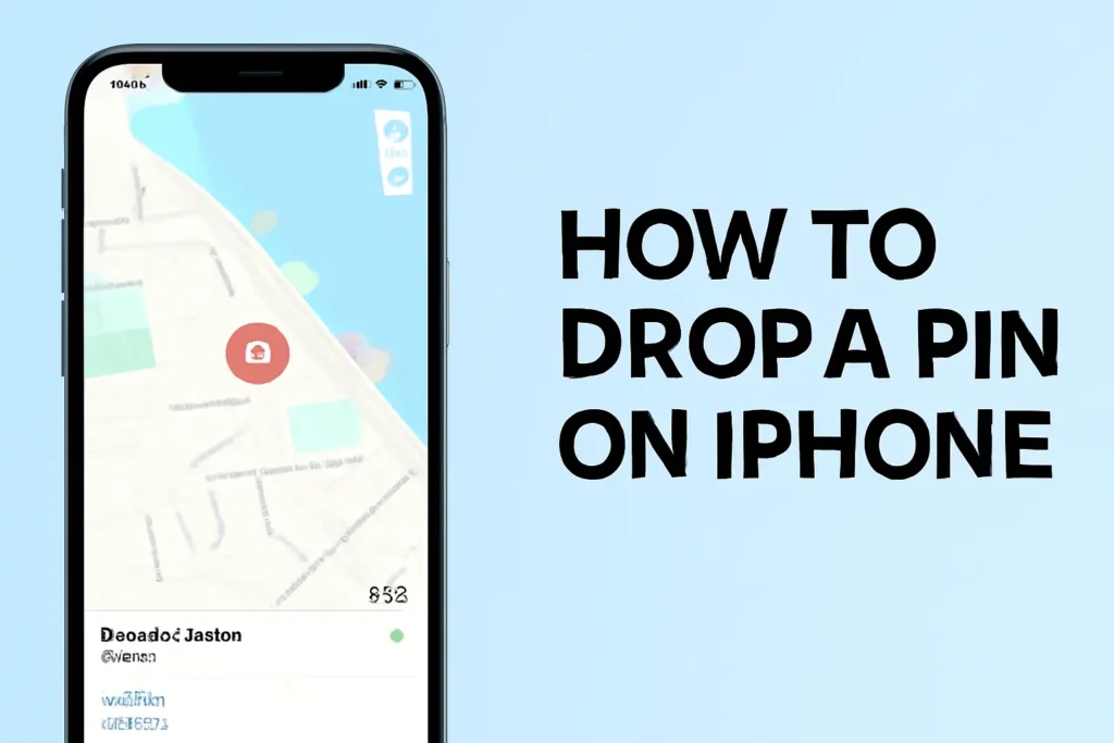 iPhone showing how to drop a pin on Apple Maps with a red location marker on a map. How to Drop a pin on iPhone