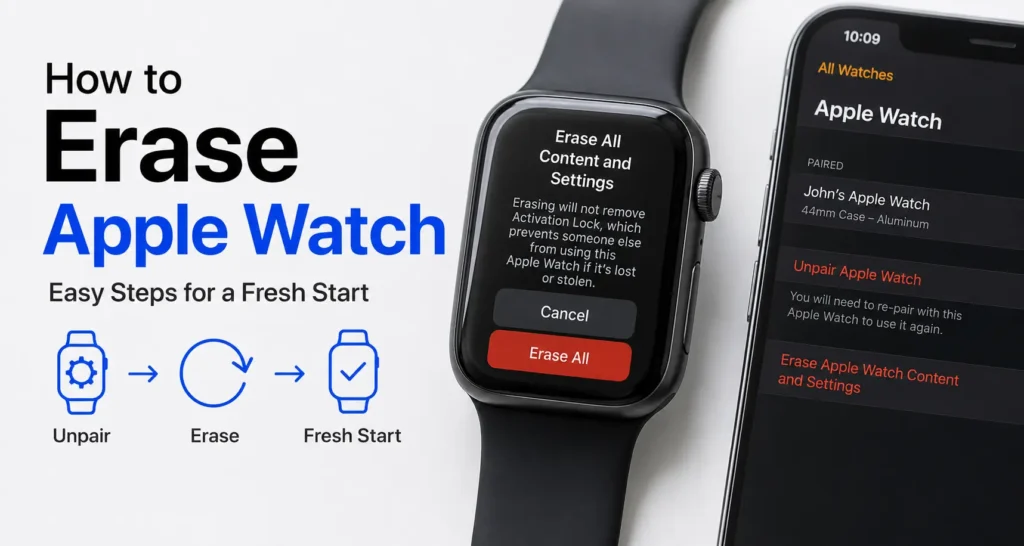 How to erase Apple Watch using reset and unpair settings.