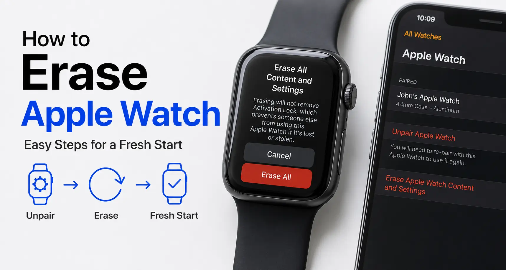 How to erase Apple Watch using reset and unpair settings.