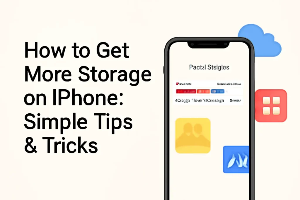 How to Get More Storage on iPhone - Simple Tips & Tricks with iPhone illustration and cloud icons