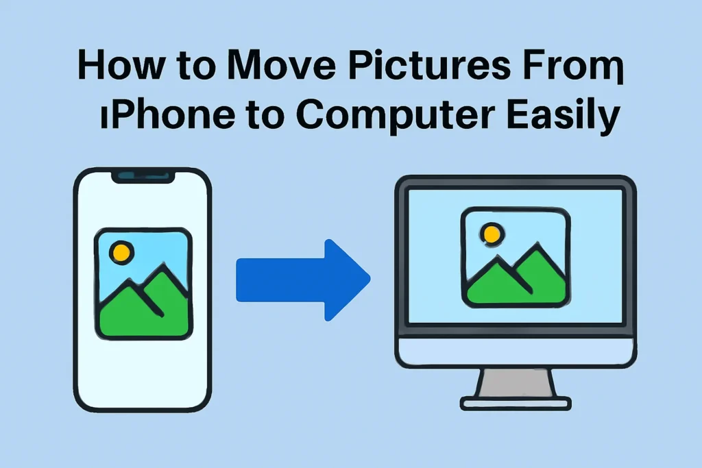 How to Move Pictures From iPhone to Computer Easily - Tutorial with iPhone and Computer Icons
