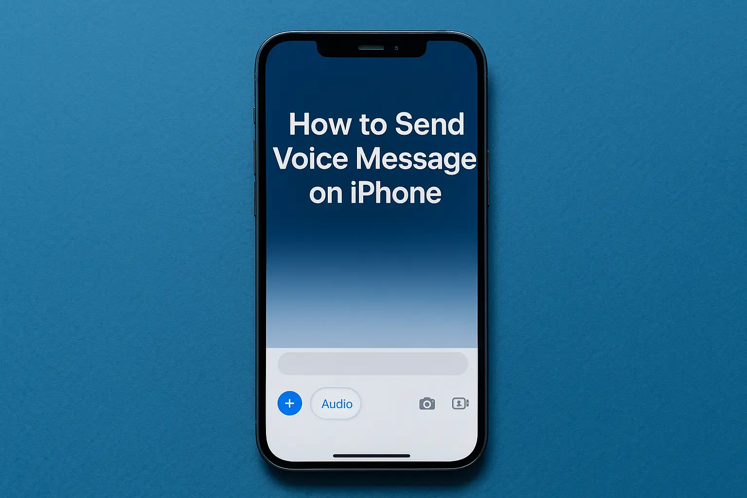 iPhone showing the Messages app screen with text “How to Send a Voice Message on iPhone” displayed clearly.