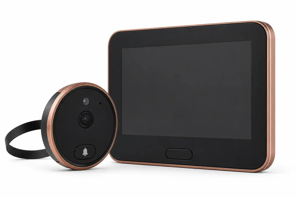 Remo+ DoorCam 3 smart peephole camera with indoor display on white background