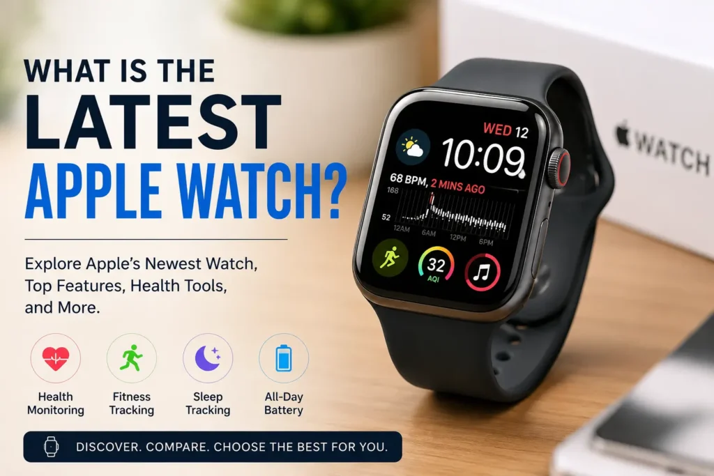 What Is the Latest Apple Watch featuring health tracking, fitness tools, sleep monitoring, and a modern smartwatch design.