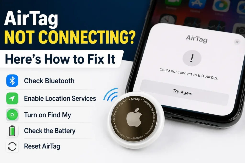 AirTag not connecting fix steps with iPhone setup error screen
