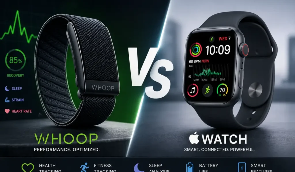 WHOOP vs Apple Watch comparison image for fitness and health tracking