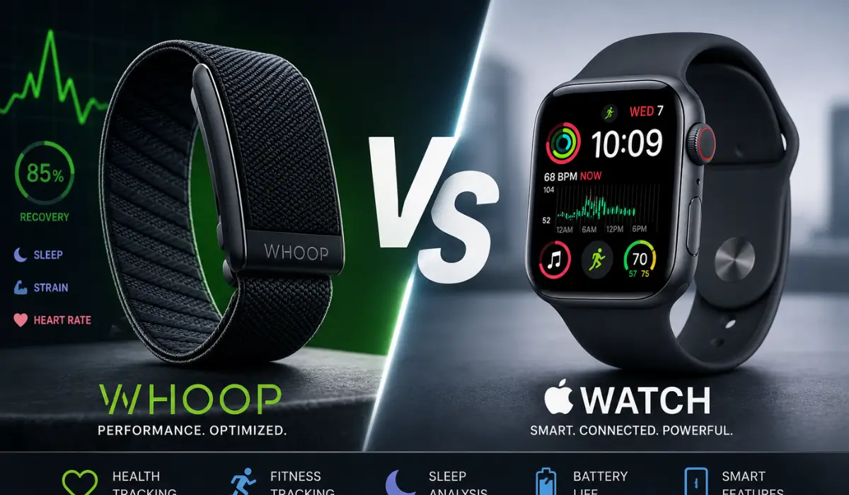 WHOOP vs Apple Watch comparison image for fitness and health tracking