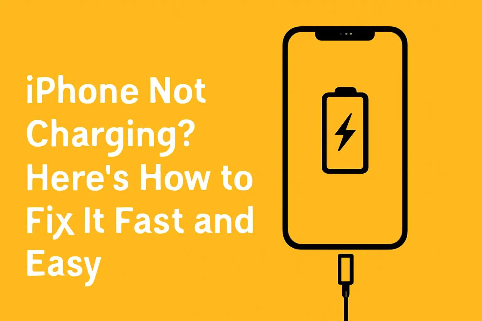 iPhone not charging fix with charging icon on yellow background