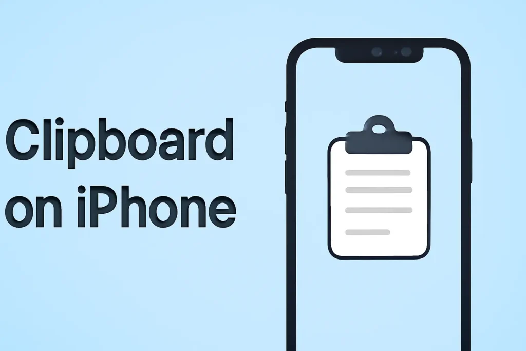 Clipboard on iPhone with clipboard icon displayed on device screen against a light blue background.
