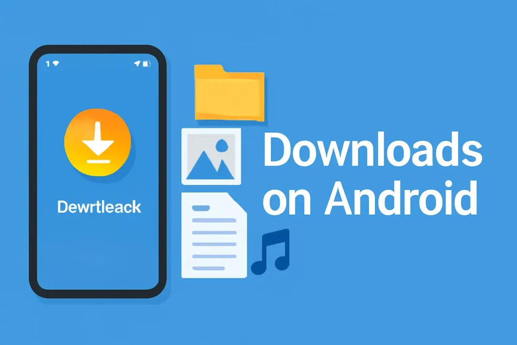 A Phone with Download symabol and downloads on android is written at the right side.