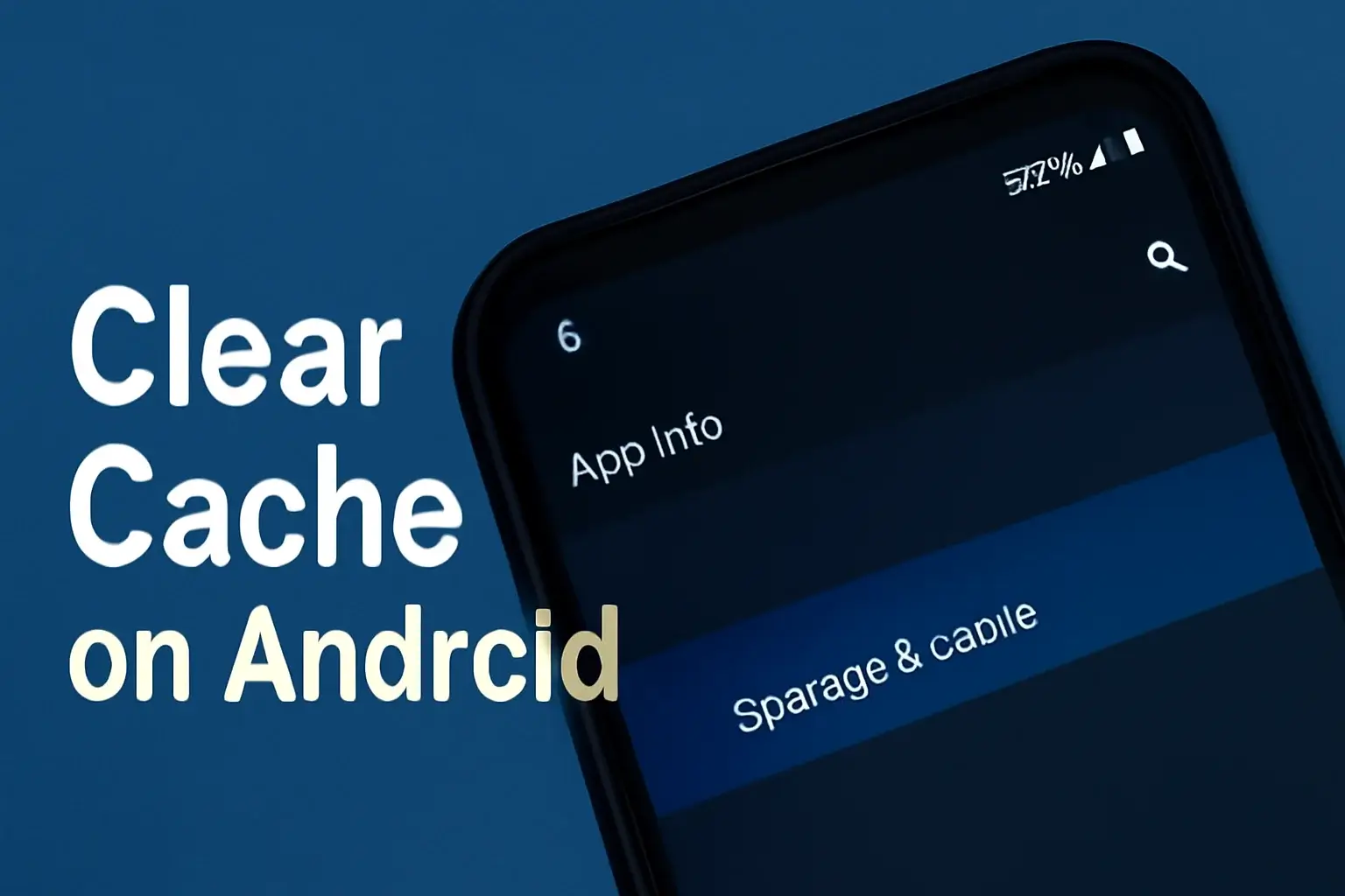 Clear Cache on Android: Settings screen with highlighted cache option on an Android smartphone, against a blue background.