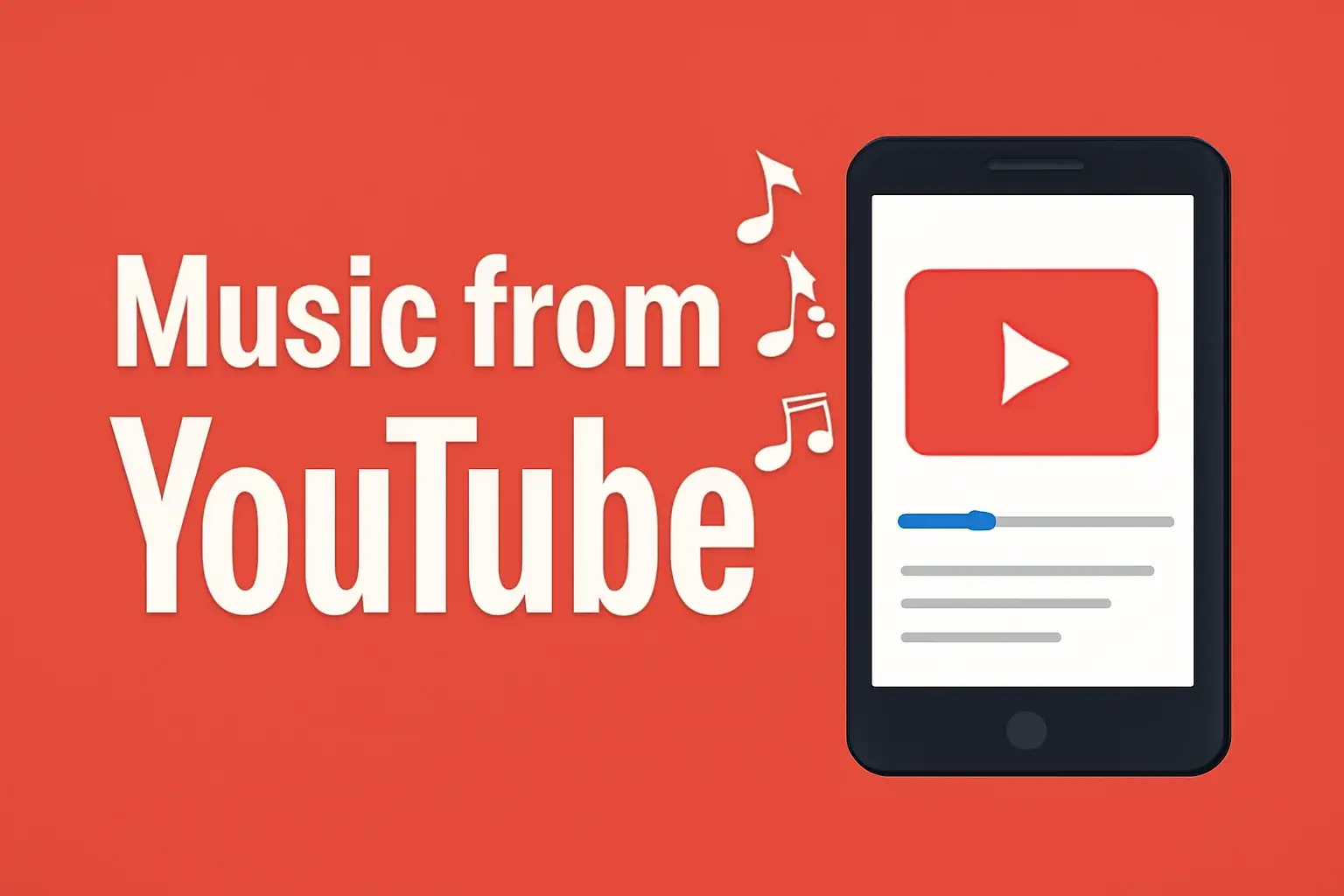 Digital illustration showing YouTube music streaming with musical notes emerging from a smartphone screen. How to Download Music from YouTube