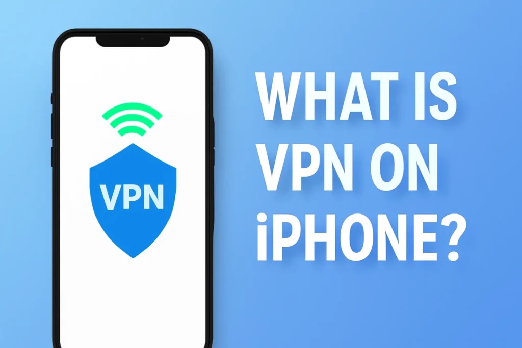 VPN is written on a phone while What is VPN on iPhone on the right side