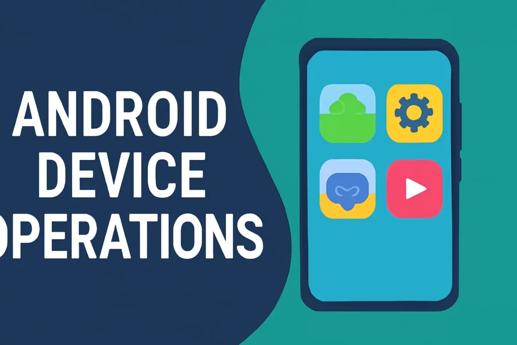 Android Device Operations: Master Key Functions & Features with an Android smartphone illustration displaying colorful app icons on a vibrant background.