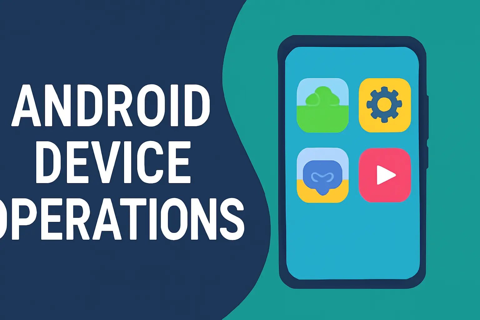 Android Device Operations: Master Key Functions & Features with an Android smartphone illustration displaying colorful app icons on a vibrant background.