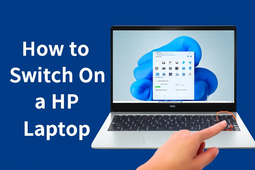 How to Switch On a HP Laptop: Power Button Press with Windows 11 Screen