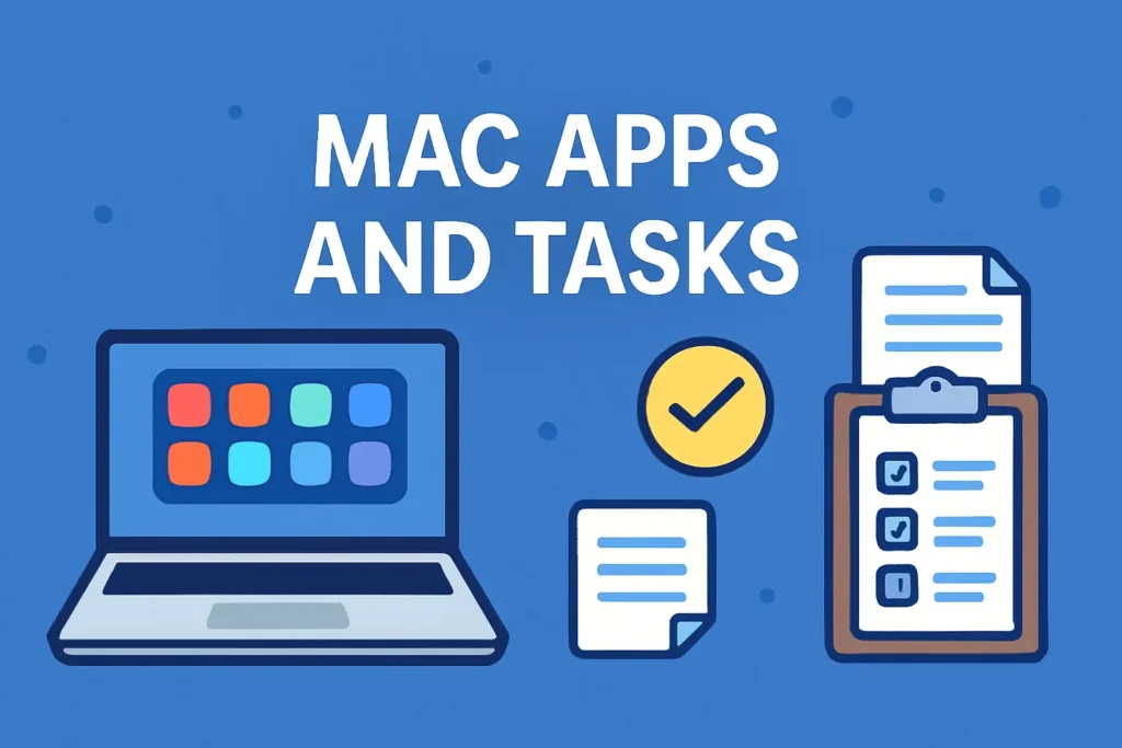 image displaying the focus keyword ‘Mac Apps And Tasks’ in a clean, modern tech-themed design