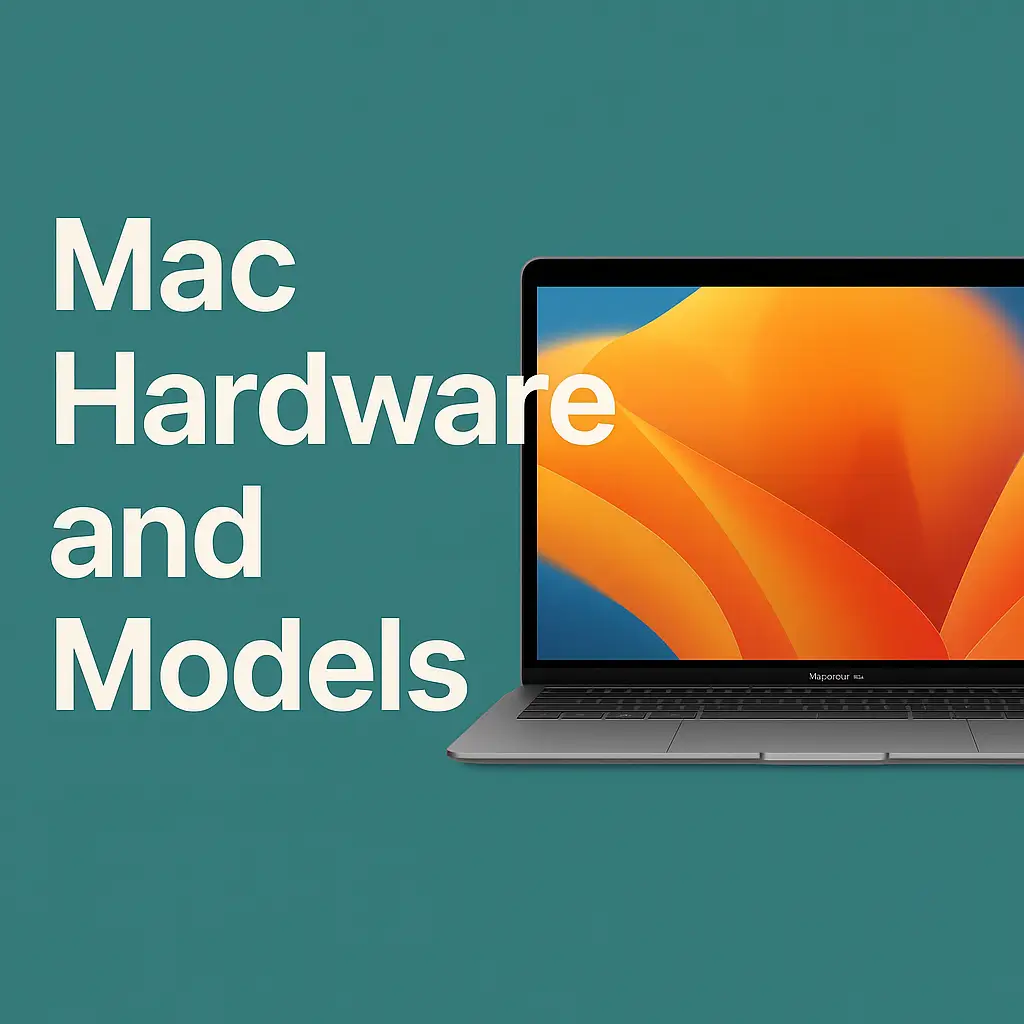 displaying the text “Mac Hardware and Models” in a clean, modern tech-themed design.