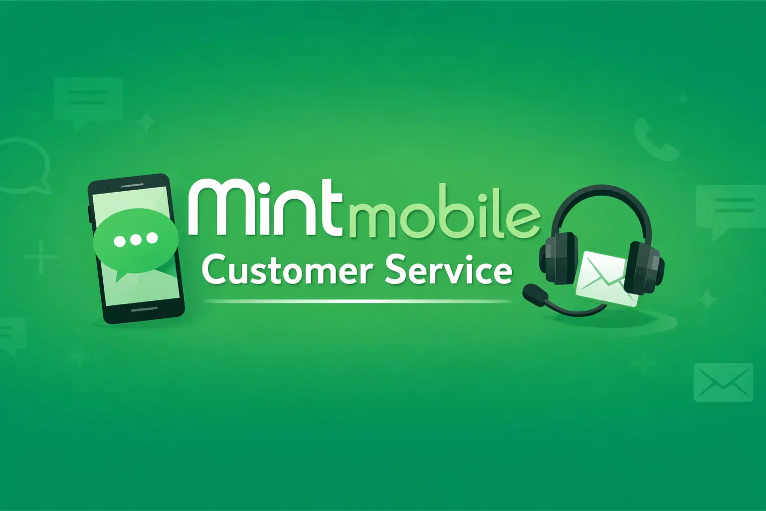 Mint Mobile customer service visual showing customer support chat and phone icons on a green background