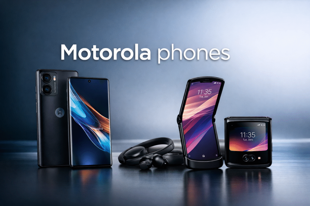 Motorola phones lineup showing Edge and Razr models with clean Android design and modern smartphone hardware