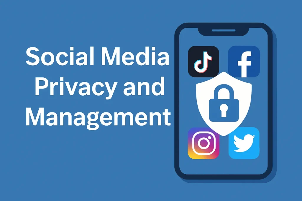 Social media privacy and management with visual representation of data protection and account security
