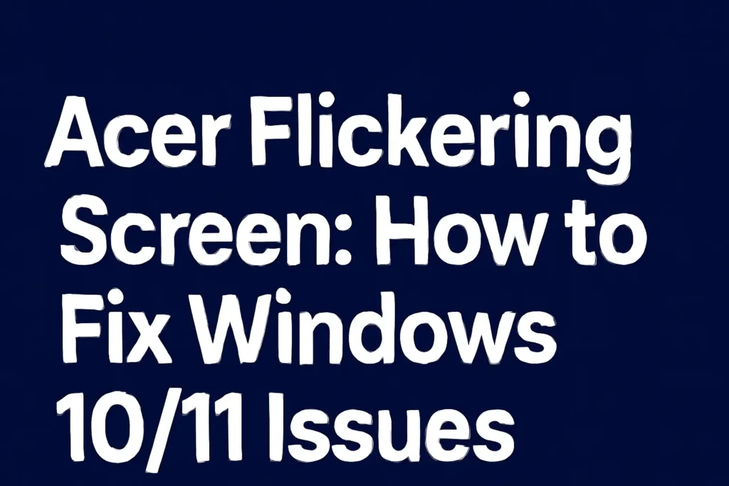 Image showing acer flickering screen with Windows 10 and 11 solutions for fixing the issue.