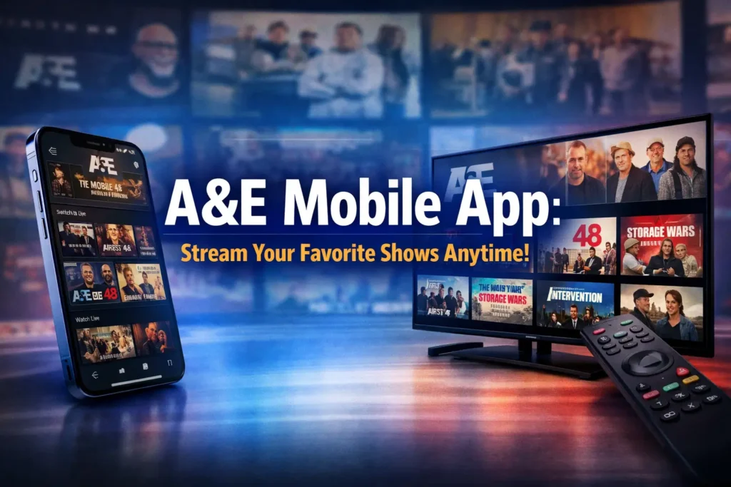 A&E Mobile App on iPhone and Samsung TV, featuring live shows, free streaming, and on-demand content for all A&E fans.