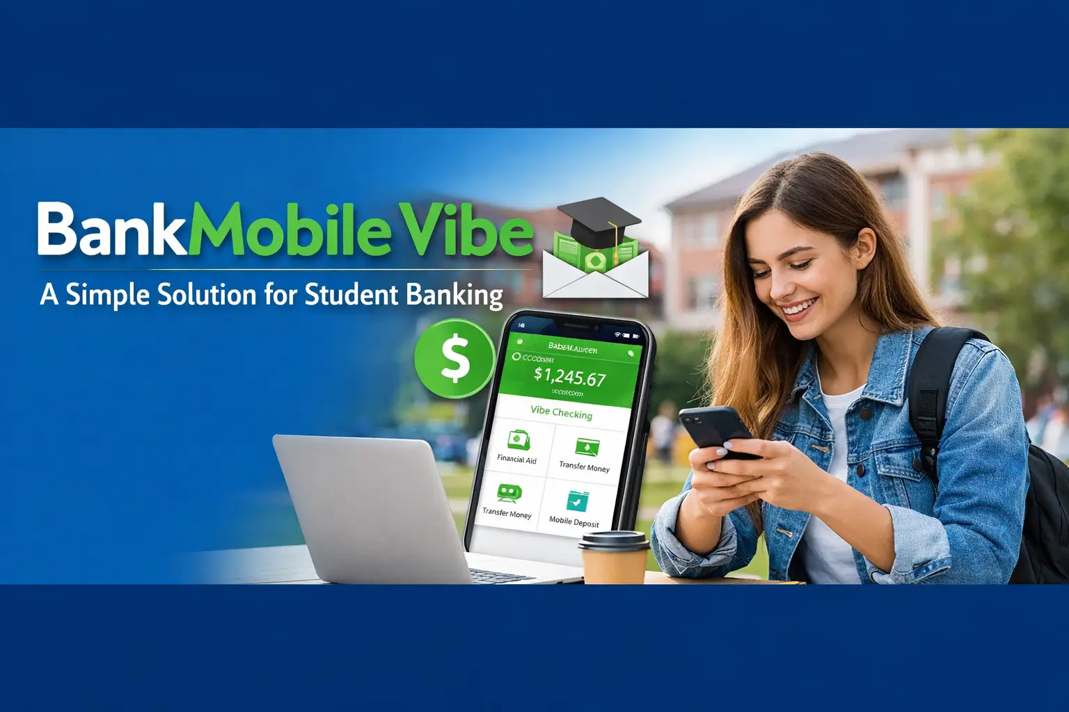 BankMobile Vibe: A Simple Solution for Student Banking - BankMobile Vibe app on a student's phone with financial aid details.