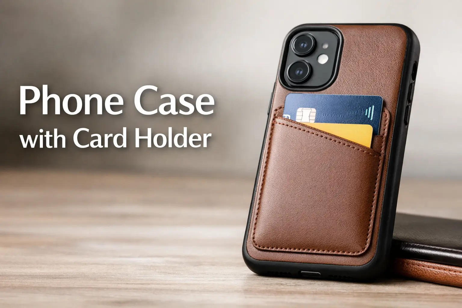 Phone case with card holder on smartphone showing card storage design