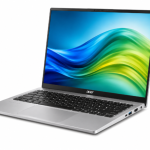 Acer Swift Go 14 slim lightweight laptop with modern silver body and vibrant display on clean white background