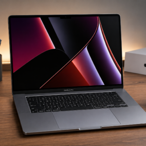 Apple MacBook Pro M4 Pro laptop on modern workspace desk with Liquid Retina XDR display and premium aluminum design
