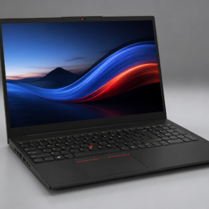 Lenovo ThinkPad E16 laptop on office desk with modern workspace setup