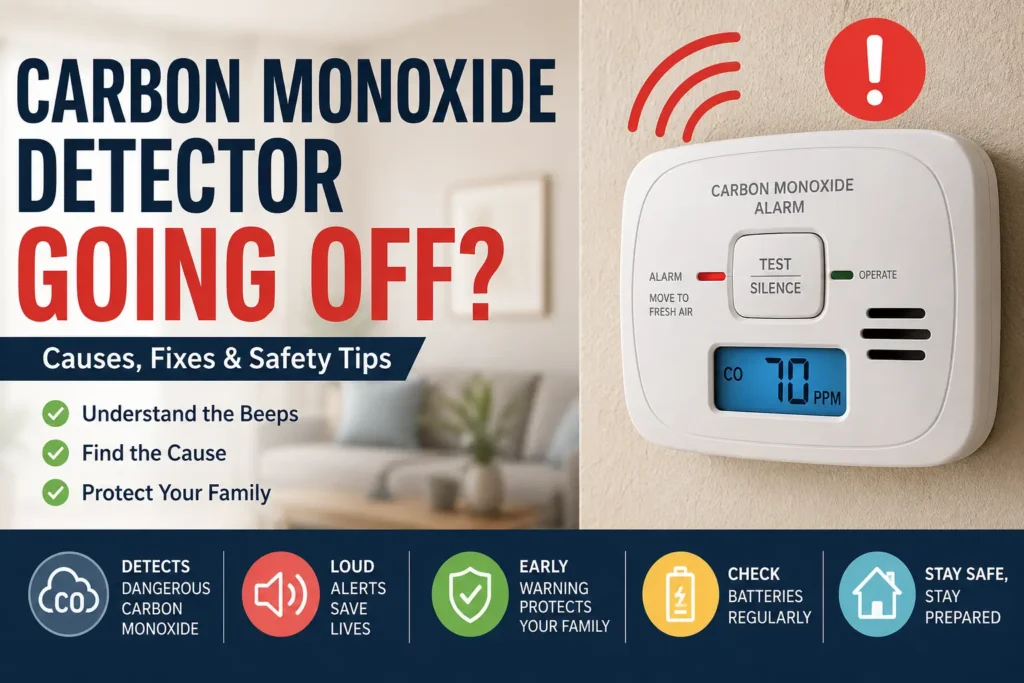 Carbon monoxide detector going off warning inside modern family home