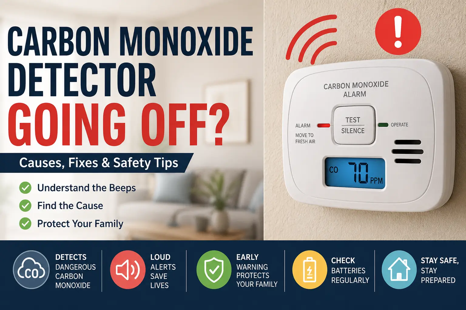Carbon monoxide detector going off warning inside modern family home