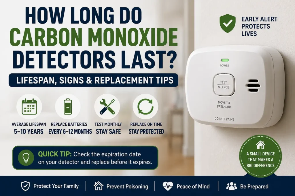 How long do carbon monoxide detectors last infographic with replacement tips