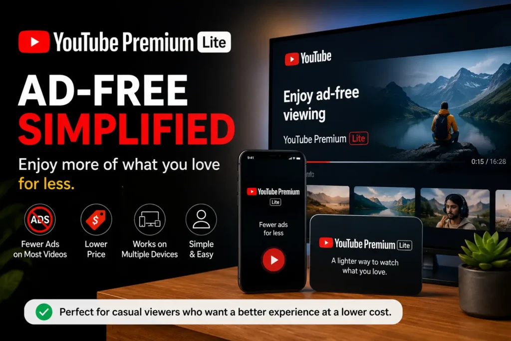YouTube Premium Lite ad-free streaming on smartphone and smart TV